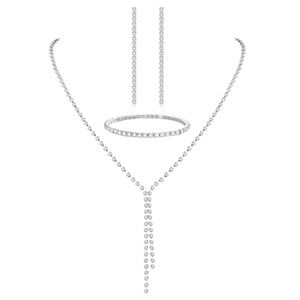 Silver Crystal Y-Drop Necklace, Bracelet & Drop Earrings Set